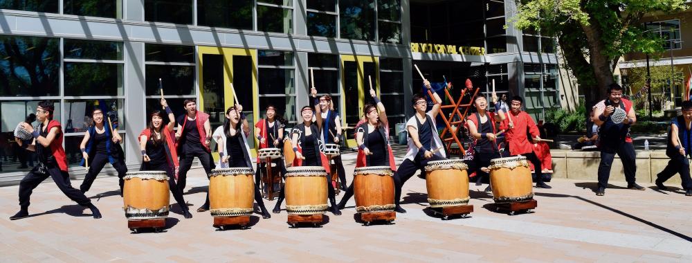 Taiko Dan student group performing 