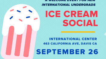 A graphic invitation to the Ice Cream Social on September 26, 2023 at the International Center.