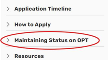OPT menu selection highlighting Maintaining Status on OPT circled in red.
