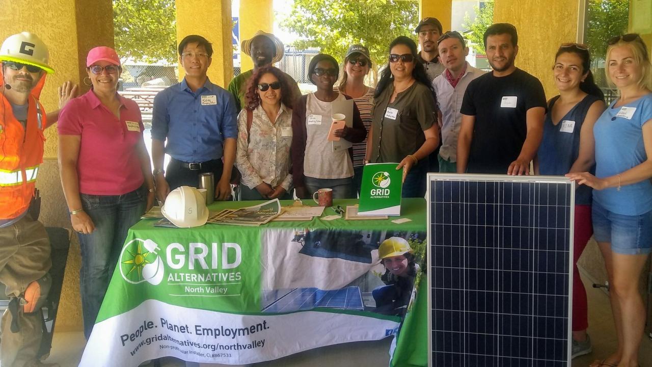 UC Davis Humphrey Fellows with staff from Grid Alternatives at their Adaptation Forum; Clean Technology Tour GRID