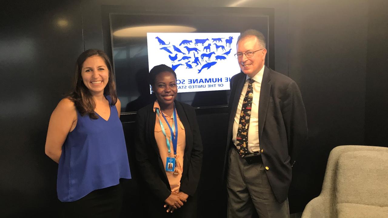 UC Davis' 2018 Mandela Washington Fellow Dr. Joannishka K. Dsani with Dr. Andrew Rowan (right) at the Humane Society Veterinary Medical Association dasani