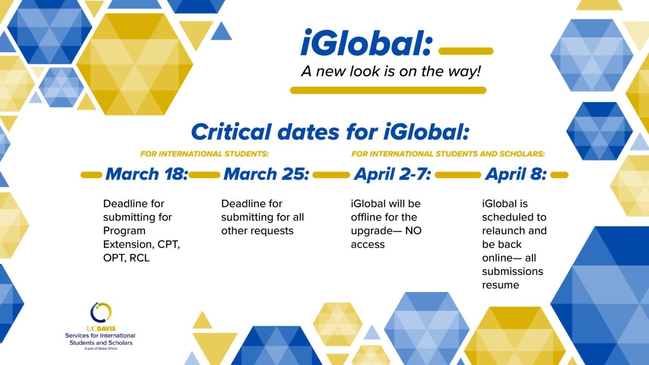 Deadlines for iGlobal