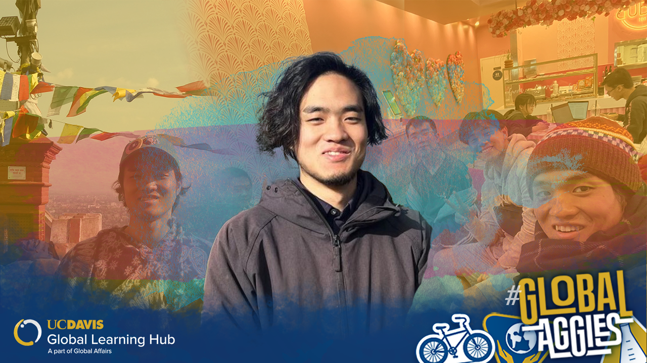 Rikiya's headshot is laid over a collage of pictures with a colorful gradient background overlay.