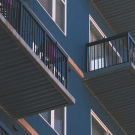 apartment building at sunset