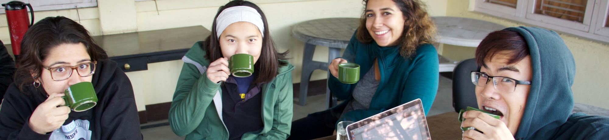 Students sipping on coffee together